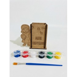 "Artık Okuyorum" Temalı Ahşap Kalemlik Boyama Seti (Kız Öğrenci) - (Boya ve Fırça Hediyeli)