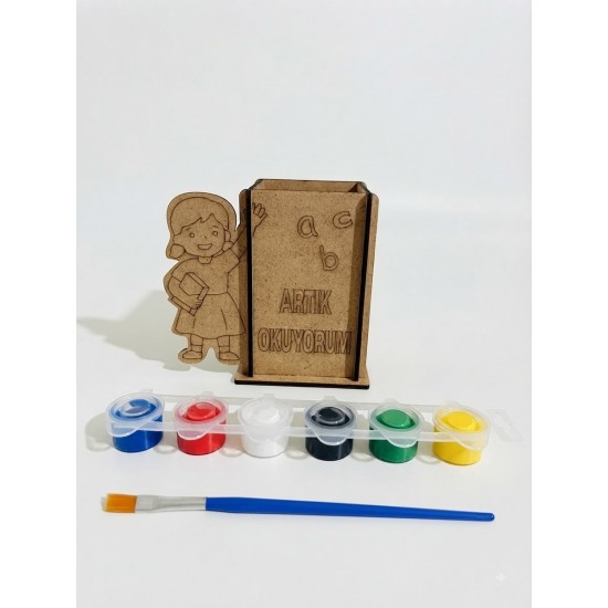 "Artık Okuyorum" Temalı Ahşap Kalemlik Boyama Seti (Kız Öğrenci) - (Boya ve Fırça Hediyeli) "Artık Okuyorum" Temalı Ahşap Kalemlik Boyama Seti (Kız Öğrenci) - (Boya ve Fırça Hediyeli)