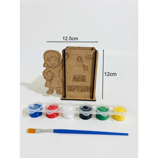 "Artık Okuyorum" Temalı Ahşap Kalemlik Boyama Seti (Kız Öğrenci) - (Boya ve Fırça Hediyeli) "Artık Okuyorum" Temalı Ahşap Kalemlik Boyama Seti (Kız Öğrenci) - (Boya ve Fırça Hediyeli)
