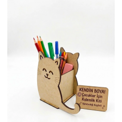Kedi Motifli Boyanabilir Kalemlik Kedi Motifli Boyanabilir Kalemlik